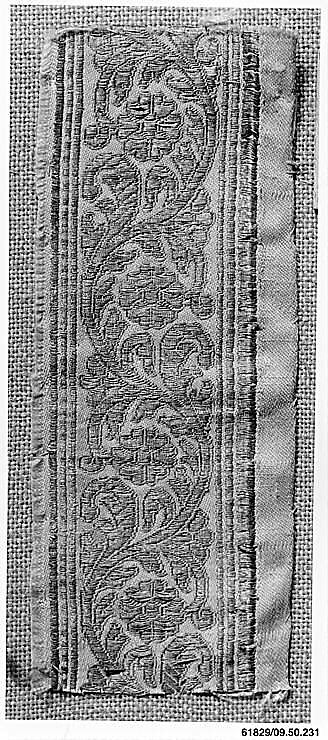 Textile Fragment, Silk and metal wrapped thread; plain weave, brocaded (kincob) 