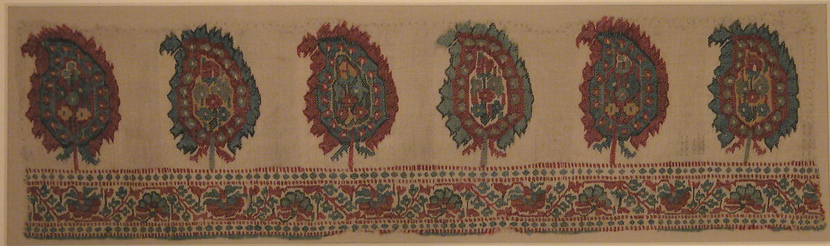 Shawl Border, Wool; twill weave and double interlocking twill tapestry weave