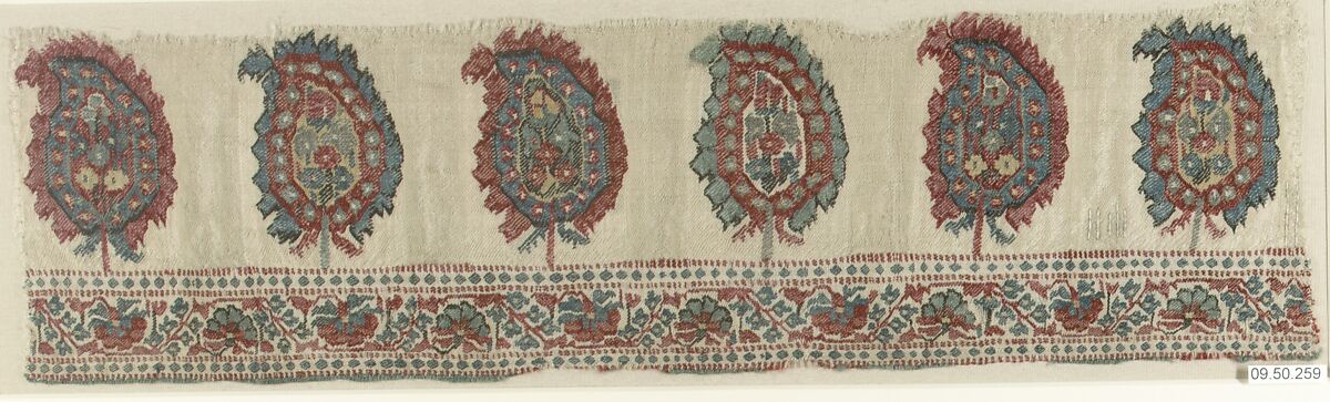 Shawl Border, Wool; twill weave and double interlocking twill tapestry weave