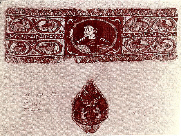 Cuff Band with Bust of a Female, Linen, wool; tapestry weave