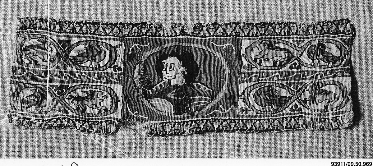 Cuff Band with Bust of a Female, Linen, wool; tapestry weave