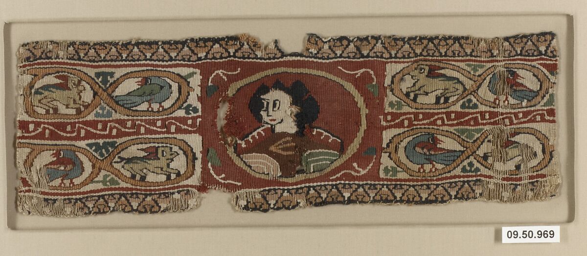 Cuff Band with Bust of a Female, Linen, wool; tapestry weave 