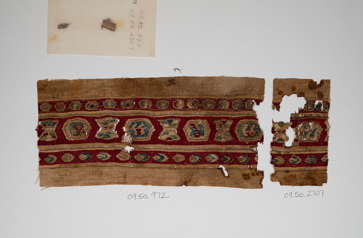 Textile Fragment, Linen, silk; tapestry weave, embroidered