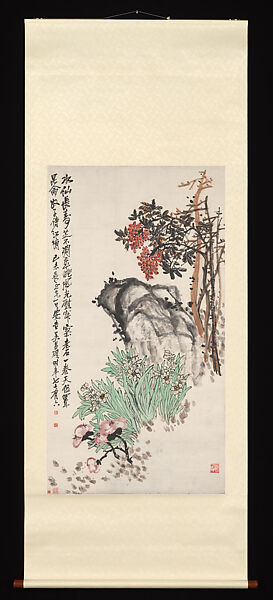 Spring Offerings, Wu Changshuo (Chinese, 1844–1927), Hanging scroll; ink and color on paper, China