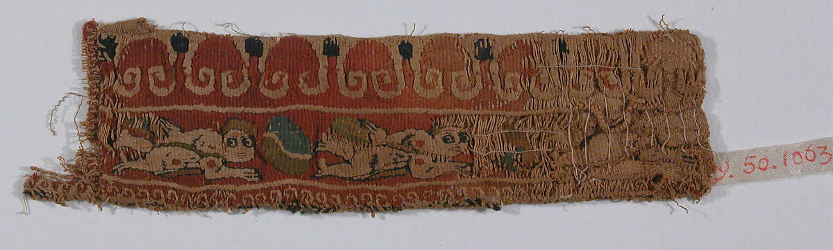 Fragment of a Band, Linen, wool; tapestry weave 