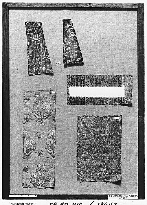 Textile Fragments with Irises, Silk, metal wrapped thread; lampas