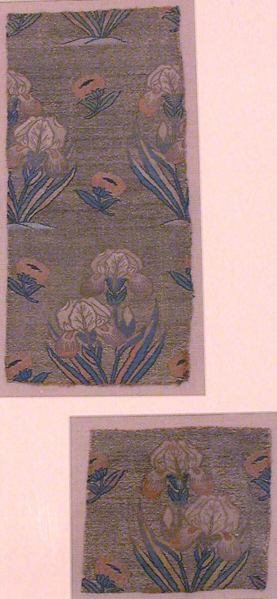 Textile Fragments with Irises, Silk, metal wrapped thread; lampas 
