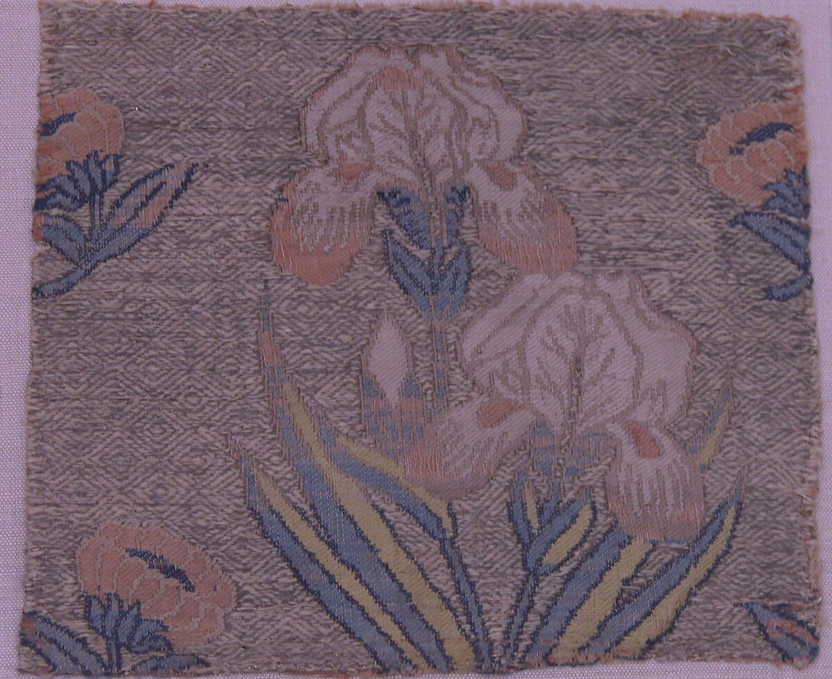 Textile Fragments with Irises, Silk, metal wrapped thread; lampas