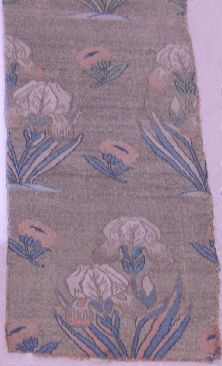 Textile Fragments with Irises, Silk, metal wrapped thread; lampas