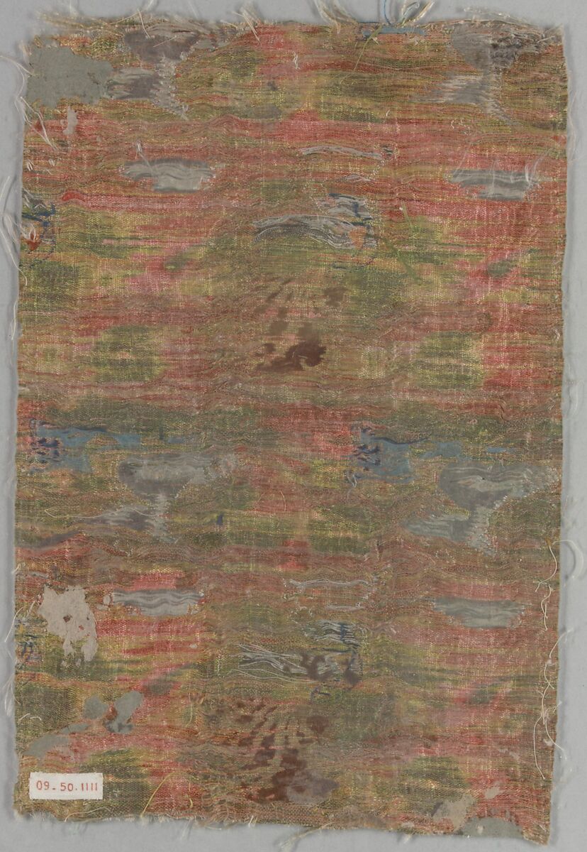 Textile Fragment, Silk and metal wrapped thread; plain weave, brocaded