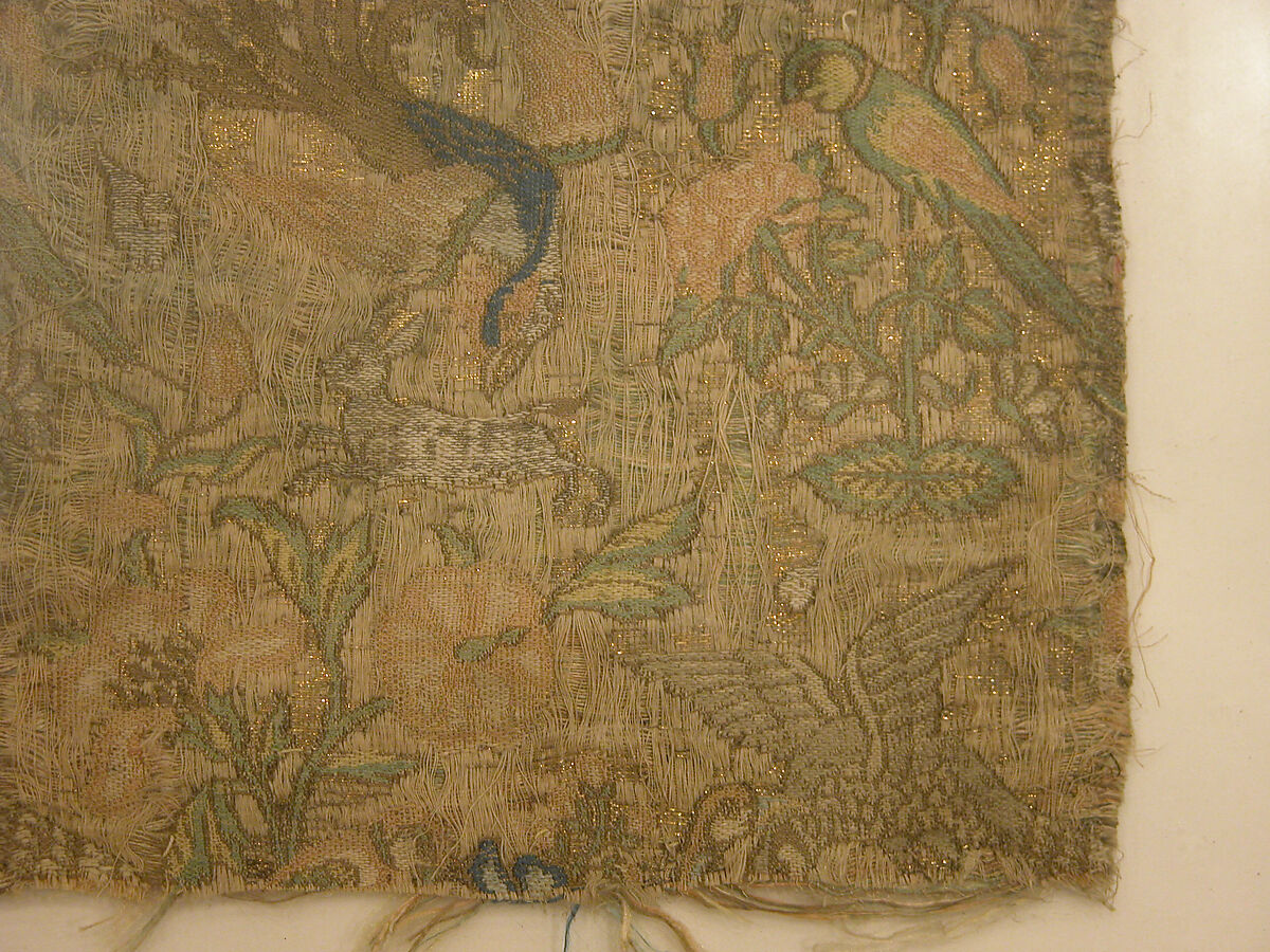 Textile Fragment, Silk and metal wrapped thread; plain weave, brocaded