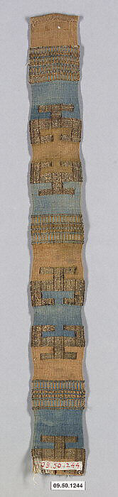 Band, Silk, cotton, metal wrapped thread; tapestry weave 