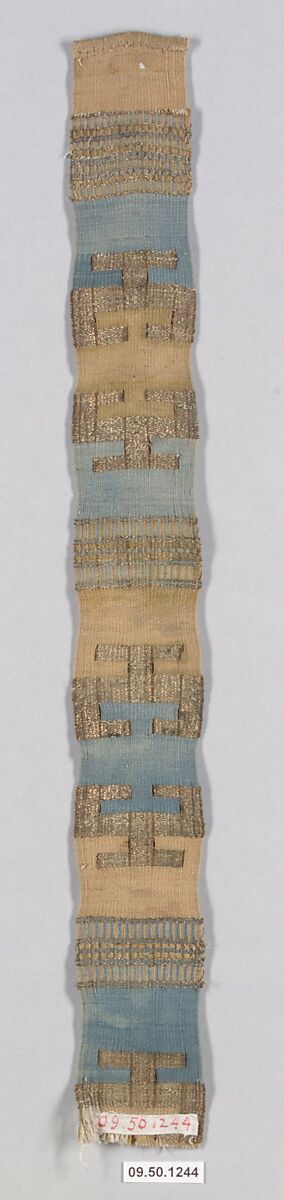 Band, Silk, cotton, metal wrapped thread; tapestry weave