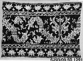 Textile Fragment, Linen, silk; plain weave, embroidered 