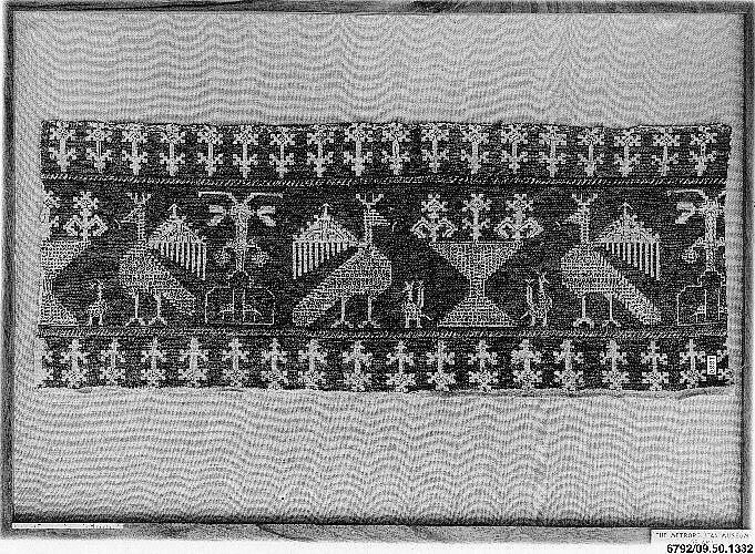 Textile Fragment, Silk, linen; embroidered 