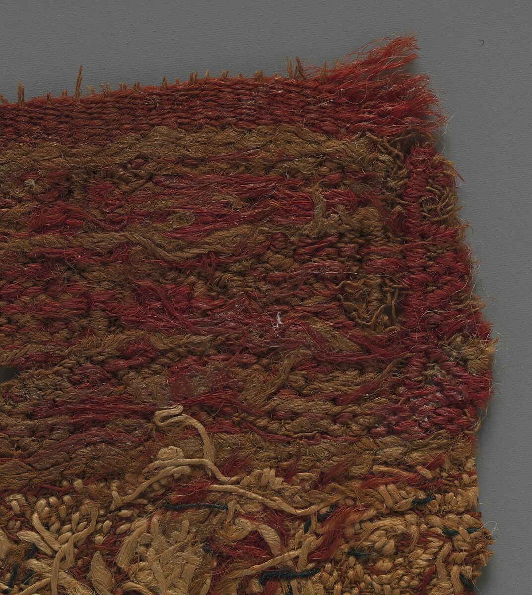 Textile fragment with Architectural Motif, Linen, wool; tapestry weave, embroidered