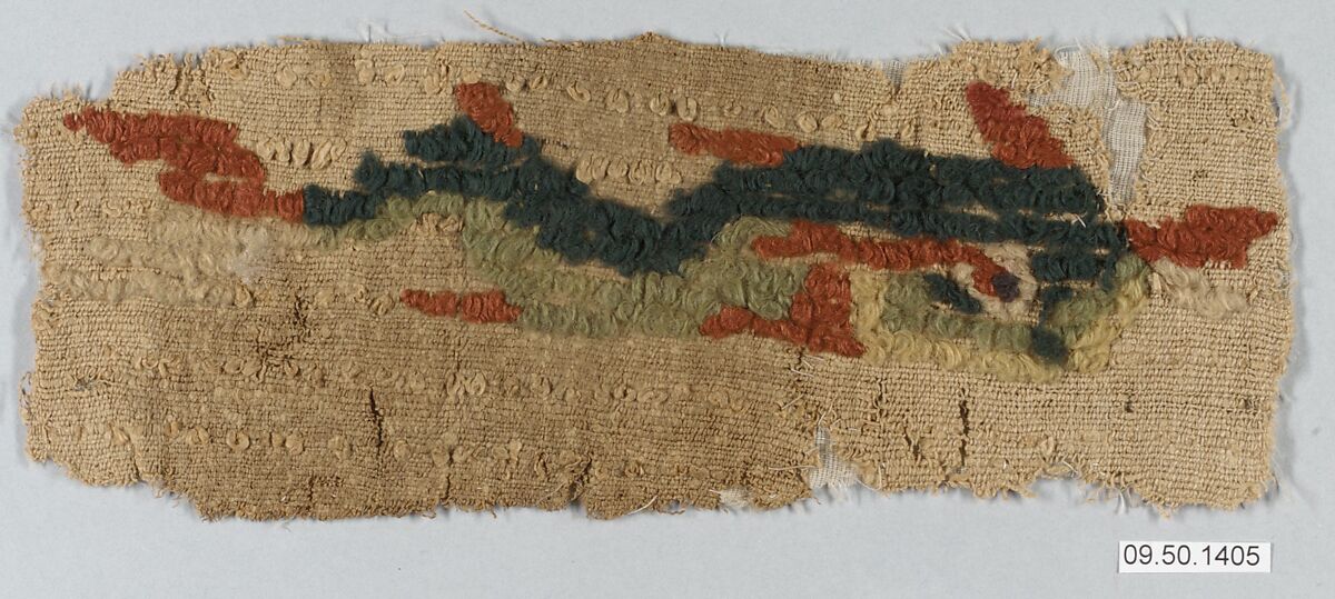 Textile Fragment, Linen, wool; tapestry weave, looped embroidery 