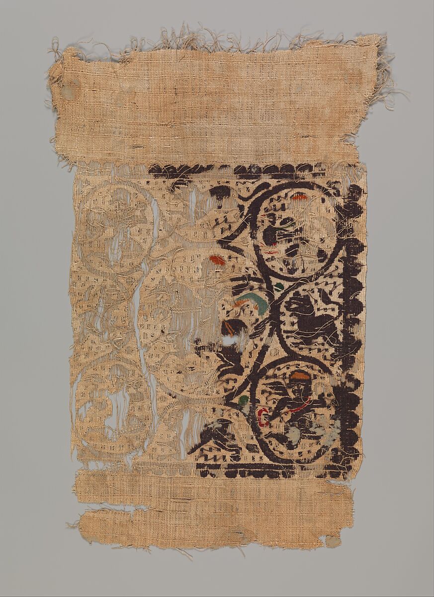 Textile Fragment, Linen, wool; tapestry weave, looped embroidery