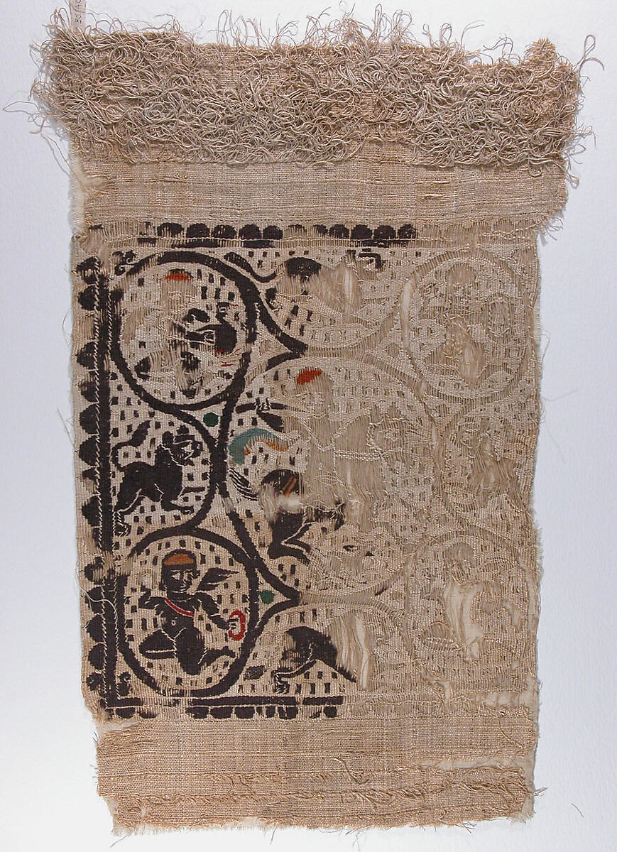 Textile Fragment, Linen, wool; tapestry weave, looped embroidery