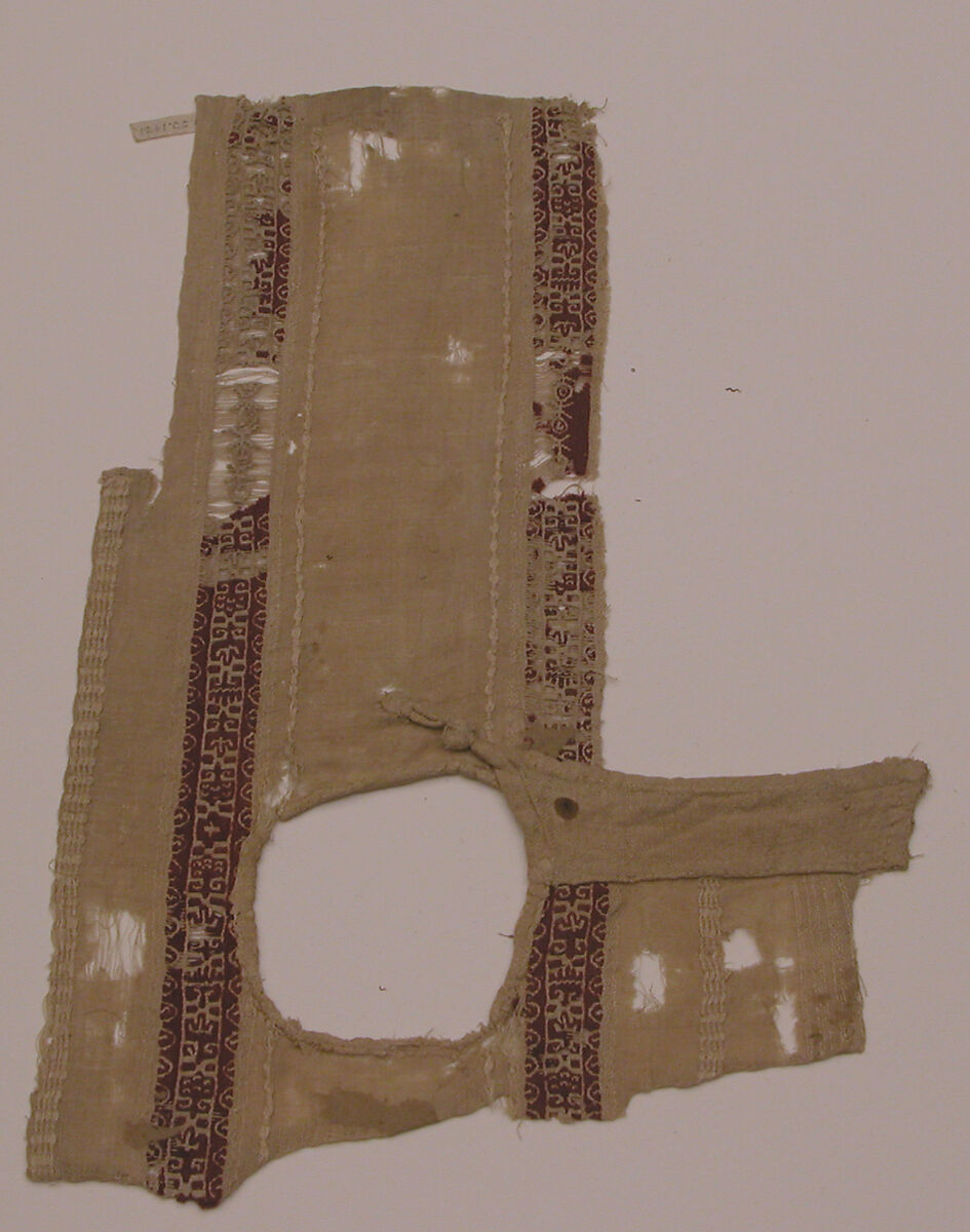 Tunic Fragment with Button Closure, Linen, wool; tapestry weave