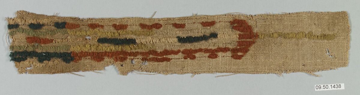 Textile Fragment, Linen, wool; tapestry weave, looped embroidery 