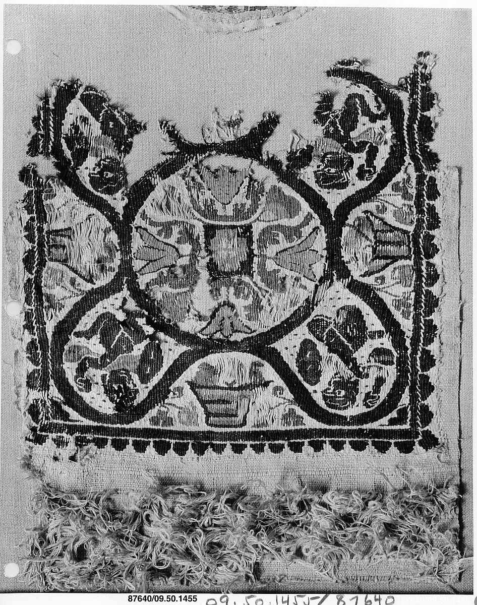 Panel, Linen, wool; tapestry weave, looped embroidery