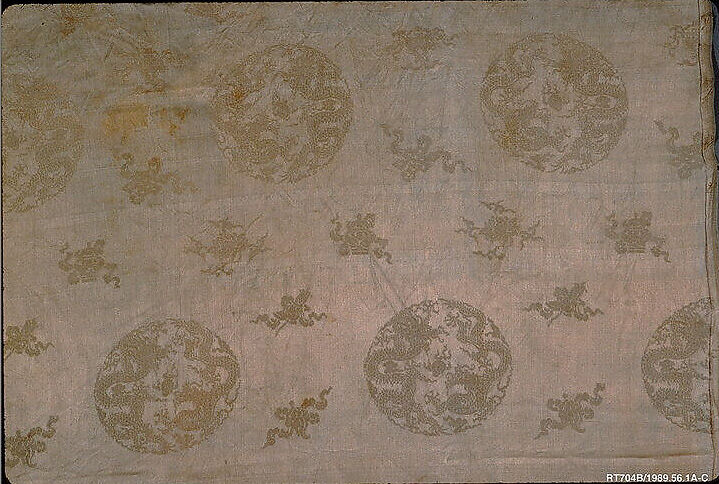 Breadth of WovenTextile, Satin damask and satin brocaded in silk and gold-wrapped silk, China