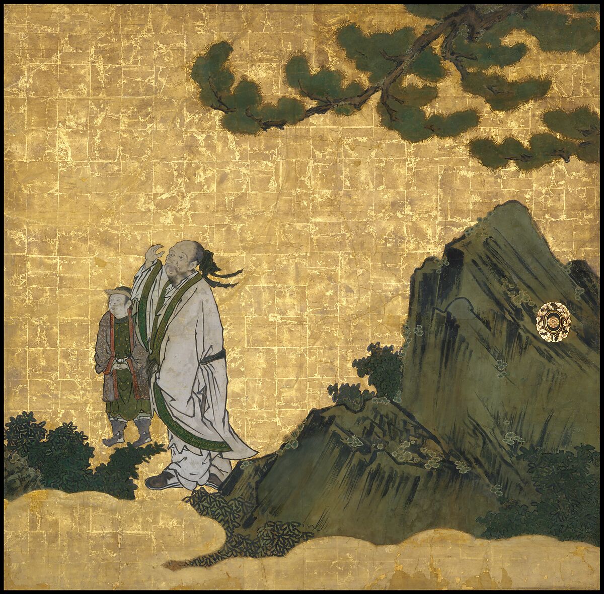 The Daoist Immortal Liezi, Kano School (Japanese, 1476–1559), Set of four sliding-door panels; ink, color, gold, and gold leaf on paper , Japan