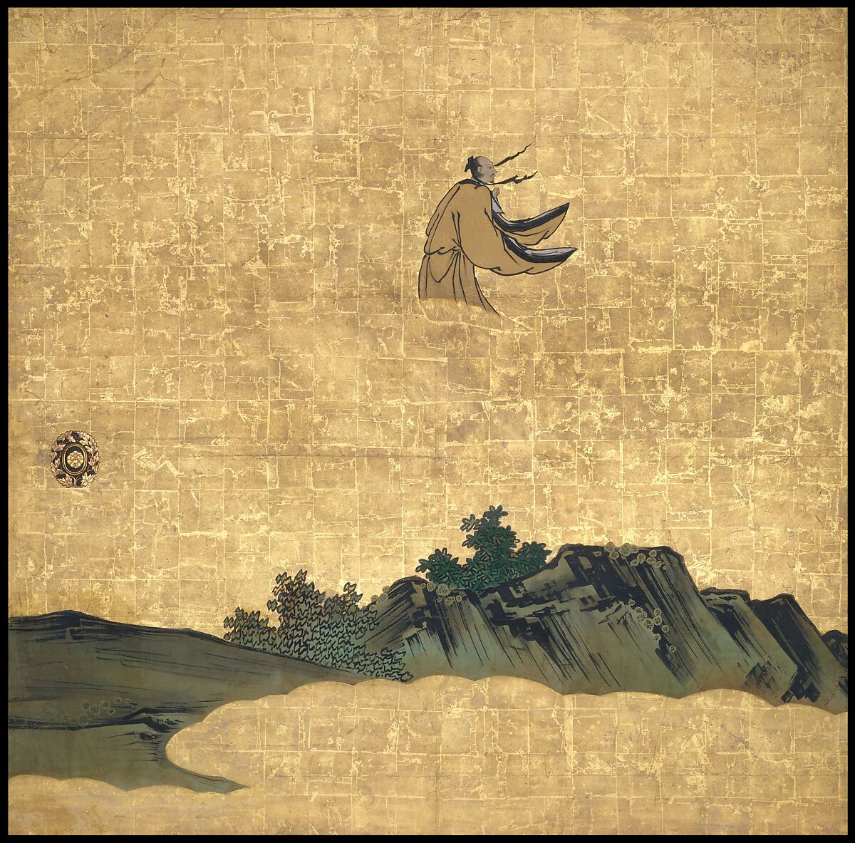 The Daoist Immortal Liezi, Kano School (Japanese, 1476–1559), Set of four sliding-door panels; ink, color, gold, and gold leaf on paper , Japan