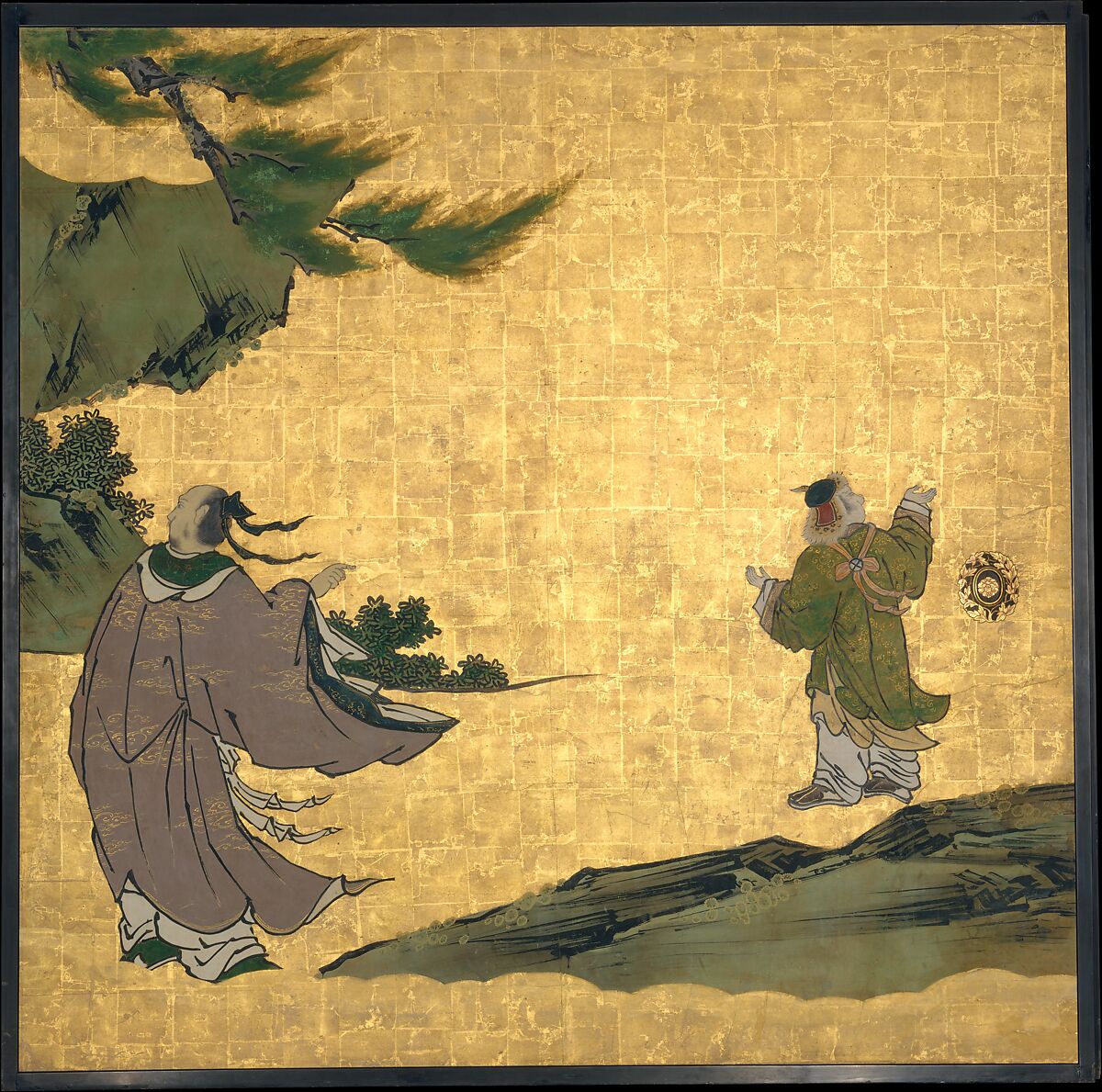The Daoist Immortal Liezi, Kano School (Japanese, 1476–1559), Set of four sliding-door panels; ink, color, gold, and gold leaf on paper , Japan