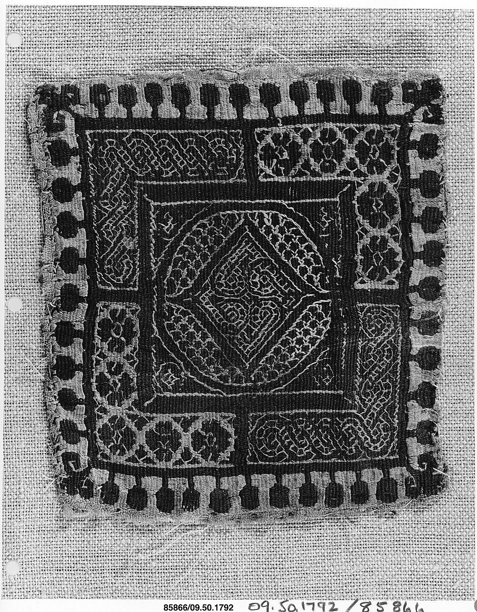 Square, Linen, wool; tapestry weave 