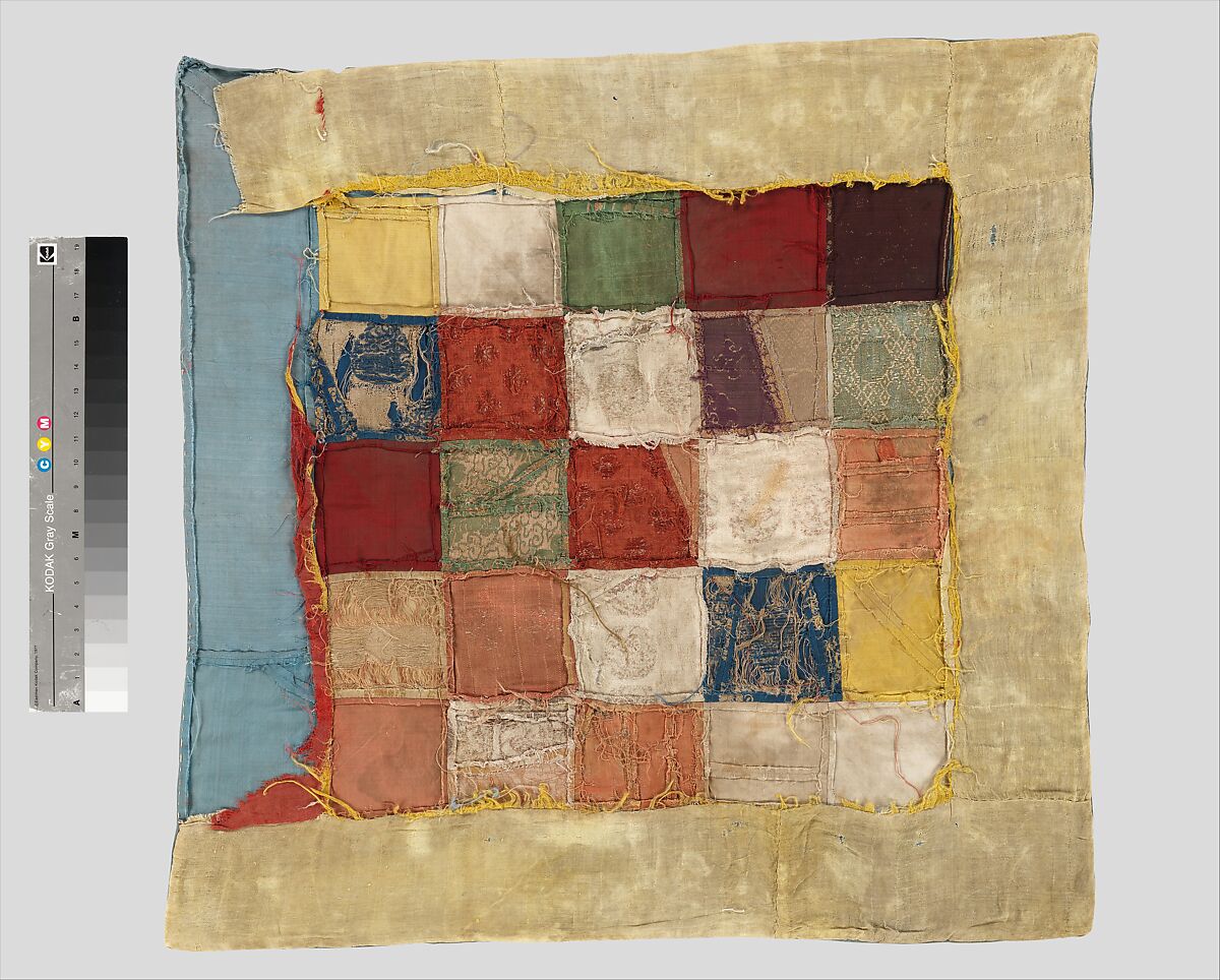 Patchwork of Woven Textiles, Plain weave silk; silk satin brocade with metal thread; silk satin, China