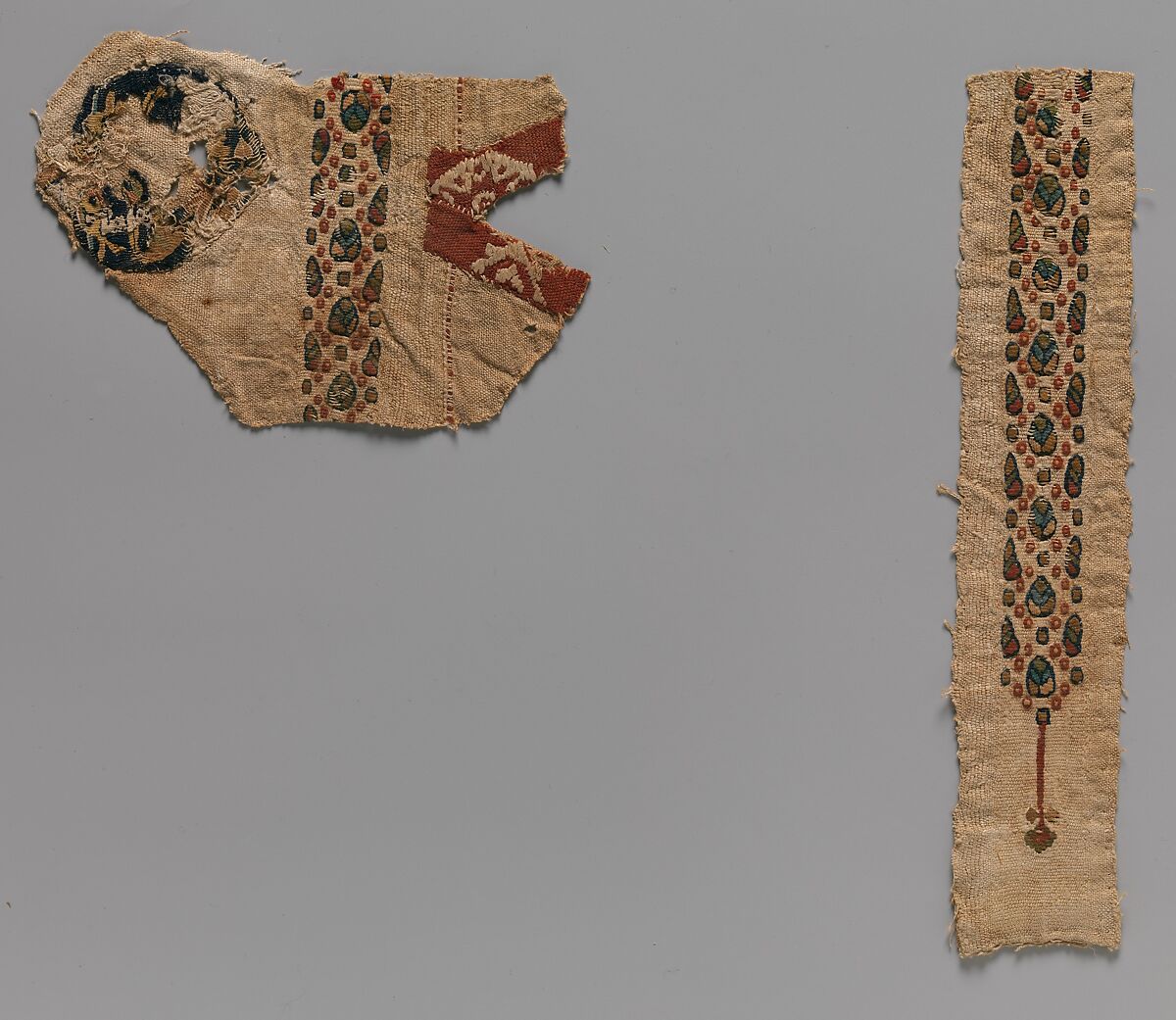 Tunic Fragments with Scattered Design, Linen, wool; tapestry weave 