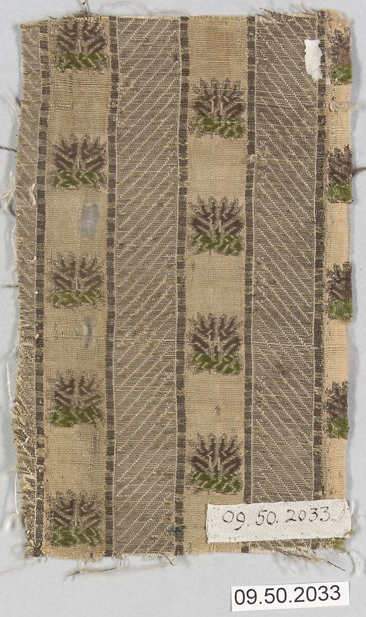 Textile Fragment, Silk and metal wrapped thread; twill weave, brocaded (kincob)