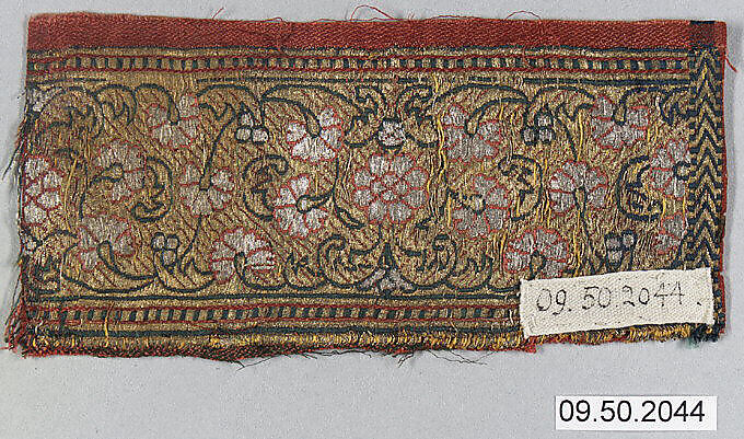 Textile Fragment, Silk and metal wrapped thread; satin weave, brocaded (kincob) 