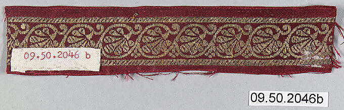 Textile Fragment, Silk and metal wrapped thread; satin weave, brocaded (kincob) 