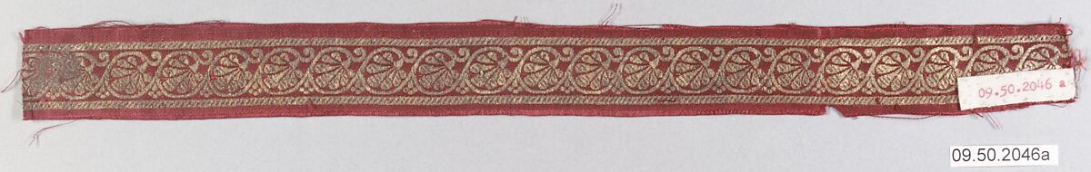 Textile Fragment, Silk and metal wrapped thread; satin weave, brocaded (kincob)