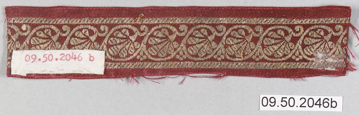 Textile Fragment, Silk and metal wrapped thread; satin weave, brocaded (kincob)