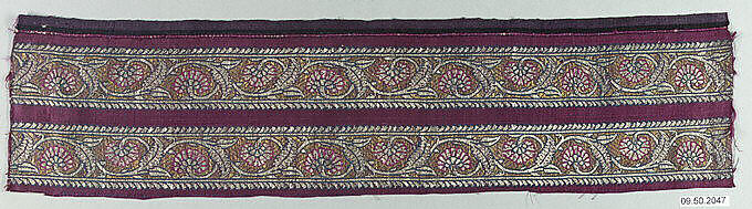 Textile Fragment, Silk and metal wrapped thread; satin weave, brocaded (kincob) 