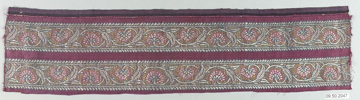 Textile Fragment, Silk and metal wrapped thread; satin weave, brocaded (kincob)