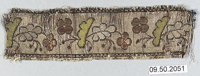 Band, Silk, metal wrapped thread, and linen (?); plain weave, brocaded 