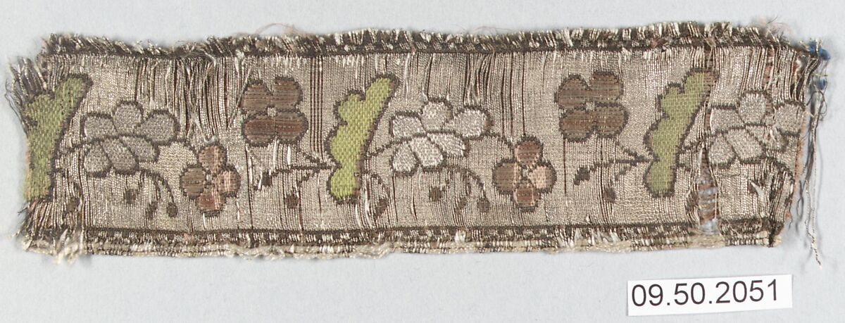 Band, Silk, metal wrapped thread, and linen (?); plain weave, brocaded