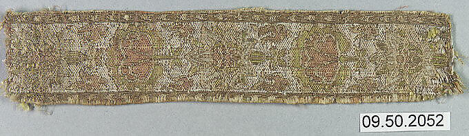 Band, Silk, metal thread and linen (?); plain weave, brocaded 