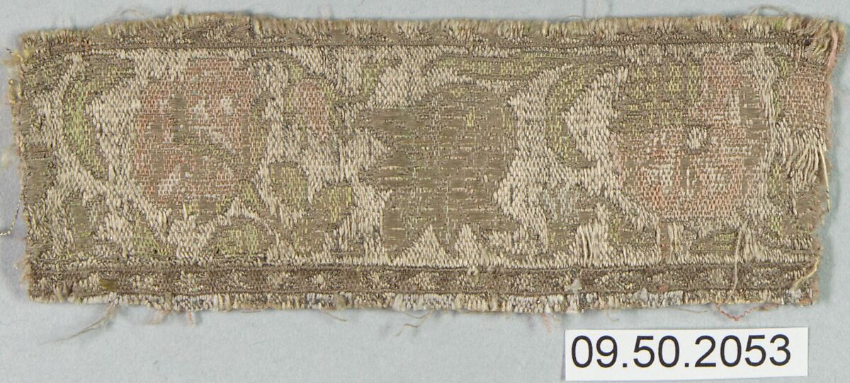 Band, Silk, metal thread and linen (?); plain weave, brocaded