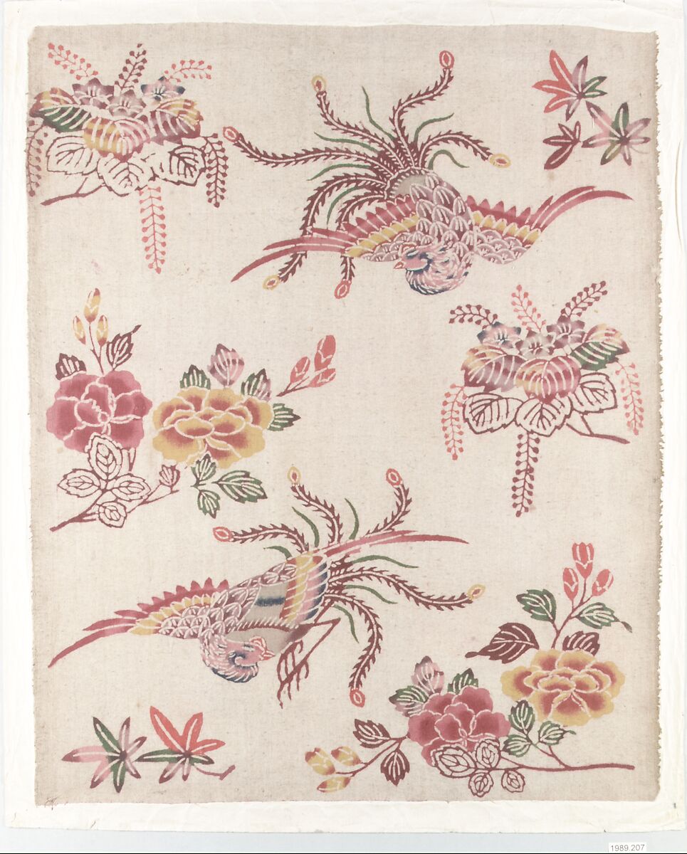 Bingata Panel with Hō-ō Birds and Flowers, Cotton, Japan (Ryūkyū Islands) 