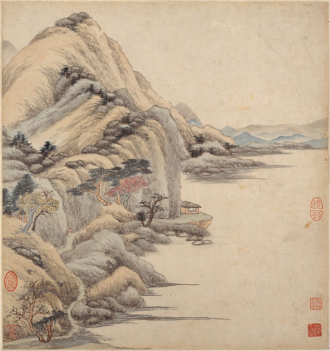 Landscapes in the styles of ancient masters, Wang Jian (Chinese, 1609–1677/88), Album of eighteen leaves; ink and color on paper, China 