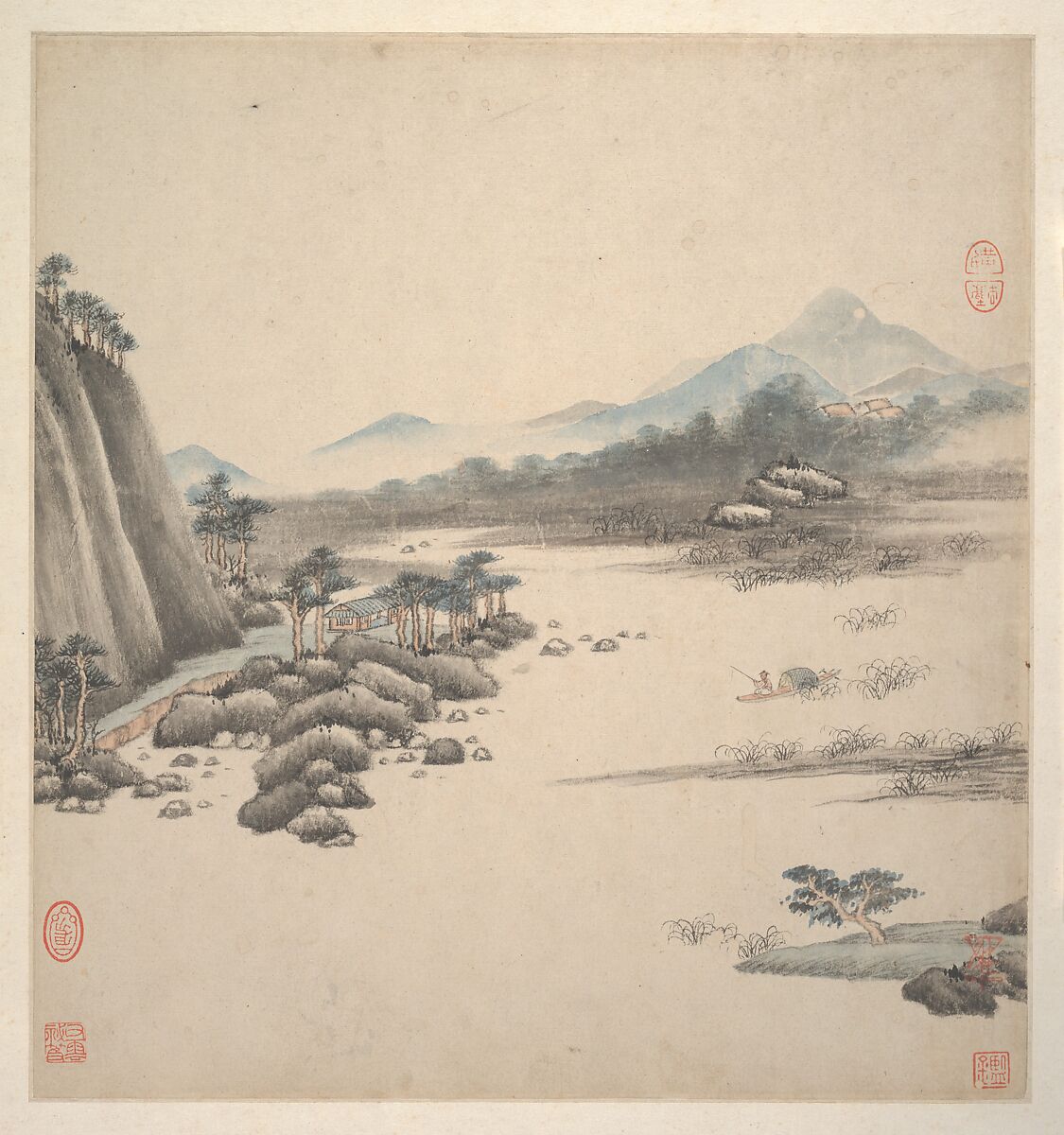 Landscapes in the styles of ancient masters, Wang Jian (Chinese, 1609–1677/88), Album of eighteen leaves; ink and color on paper, China