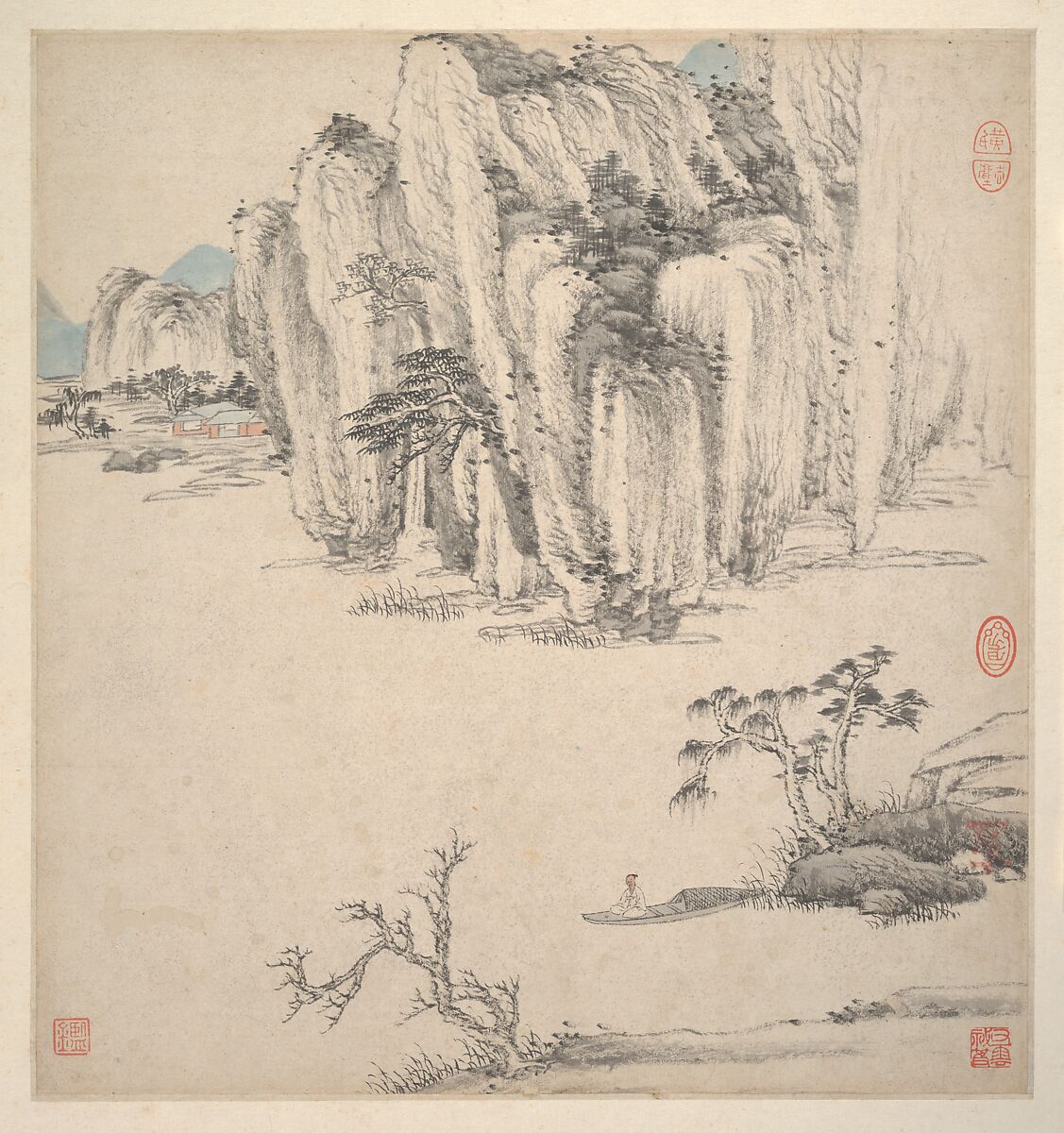 Landscapes in the styles of ancient masters, Wang Jian (Chinese, 1609–1677/88), Album of eighteen leaves; ink and color on paper, China