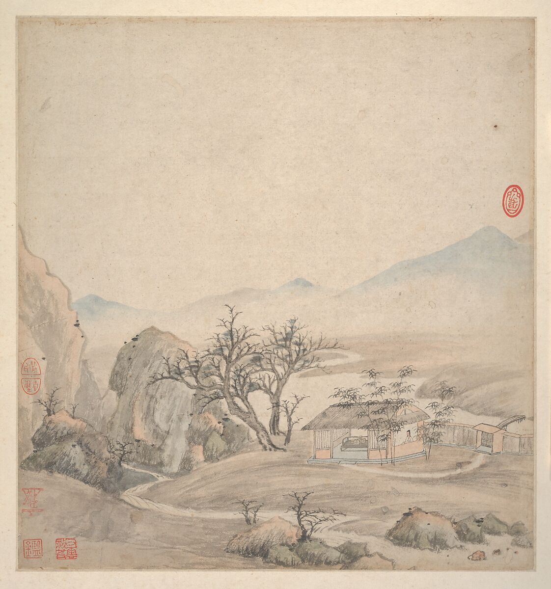Landscapes in the styles of ancient masters, Wang Jian (Chinese, 1609–1677/88), Album of eighteen leaves; ink and color on paper, China