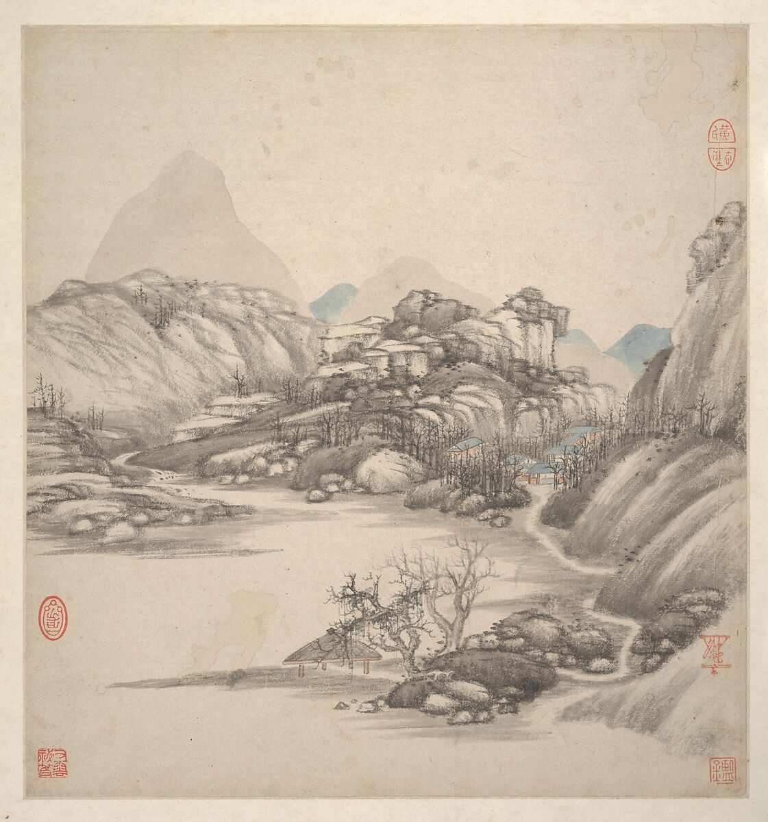 Landscapes in the styles of ancient masters, Wang Jian (Chinese, 1609–1677/88), Album of eighteen leaves; ink and color on paper, China